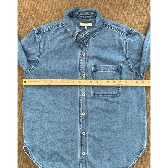 Bagatelle Denim Shirt Womens M Long Sleeve Button Up Chore Garden Barn Shacket - Picture 3 of 7